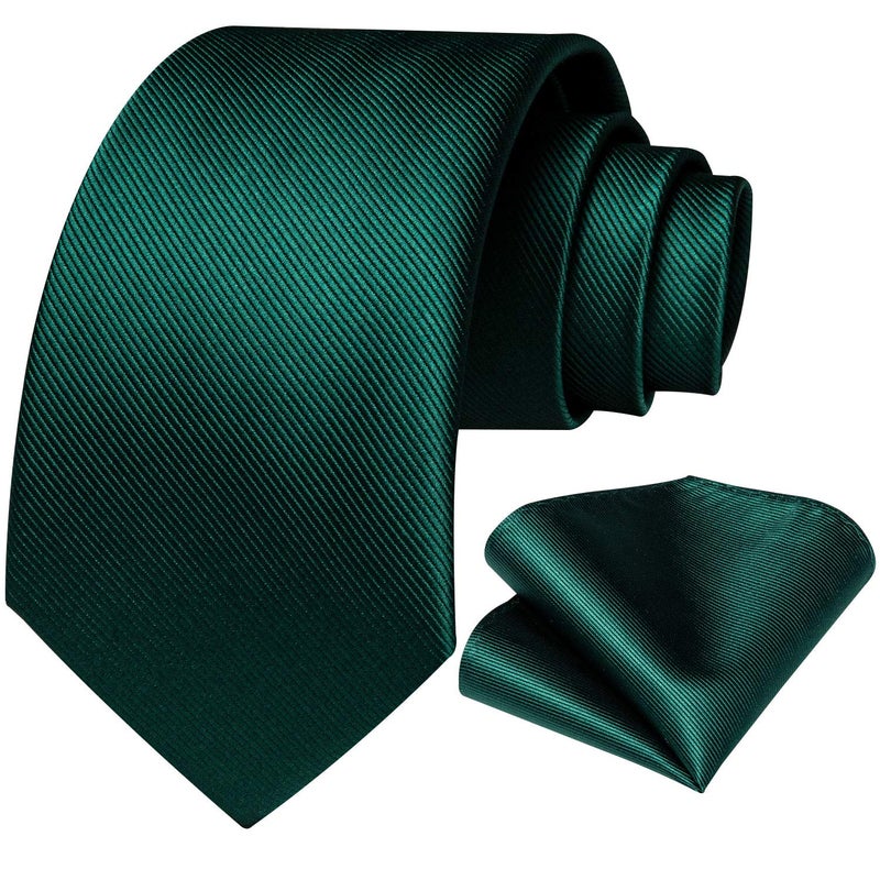 DiBanGu Mens Solid Color Tie and Pocket Square Set Woven Silk Plain Necktie & Handkerchief for Men Wedding Party Formal, Emerald Green - Image 3